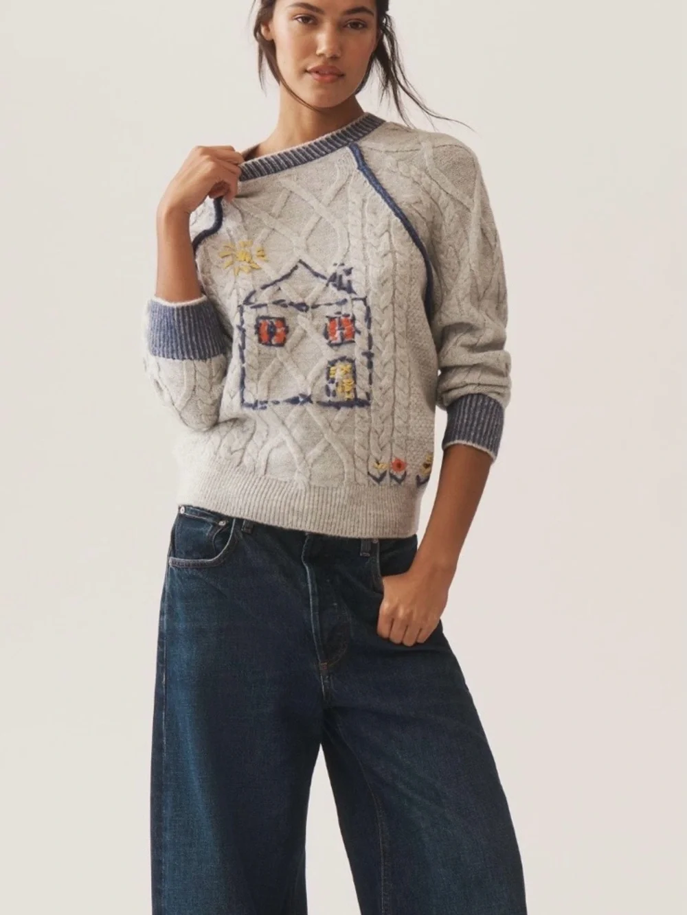 NWT Anthropologie Pilcro Cable-Knit Embroidered Cozy Home Sweater - Picture 2 of 11